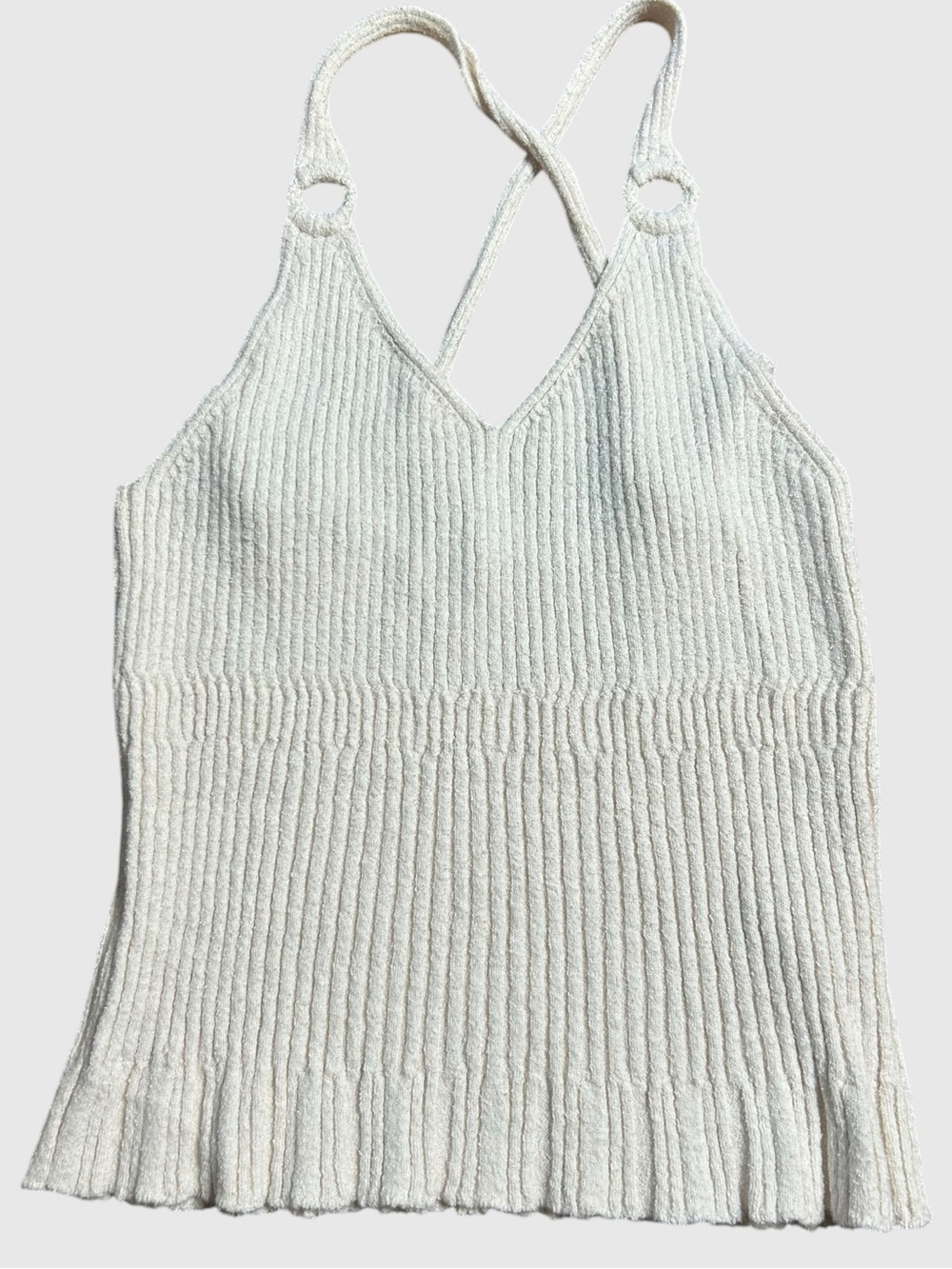 Anthropologie Ruffled Rib Halter Tank Size Medium Peplum Cream